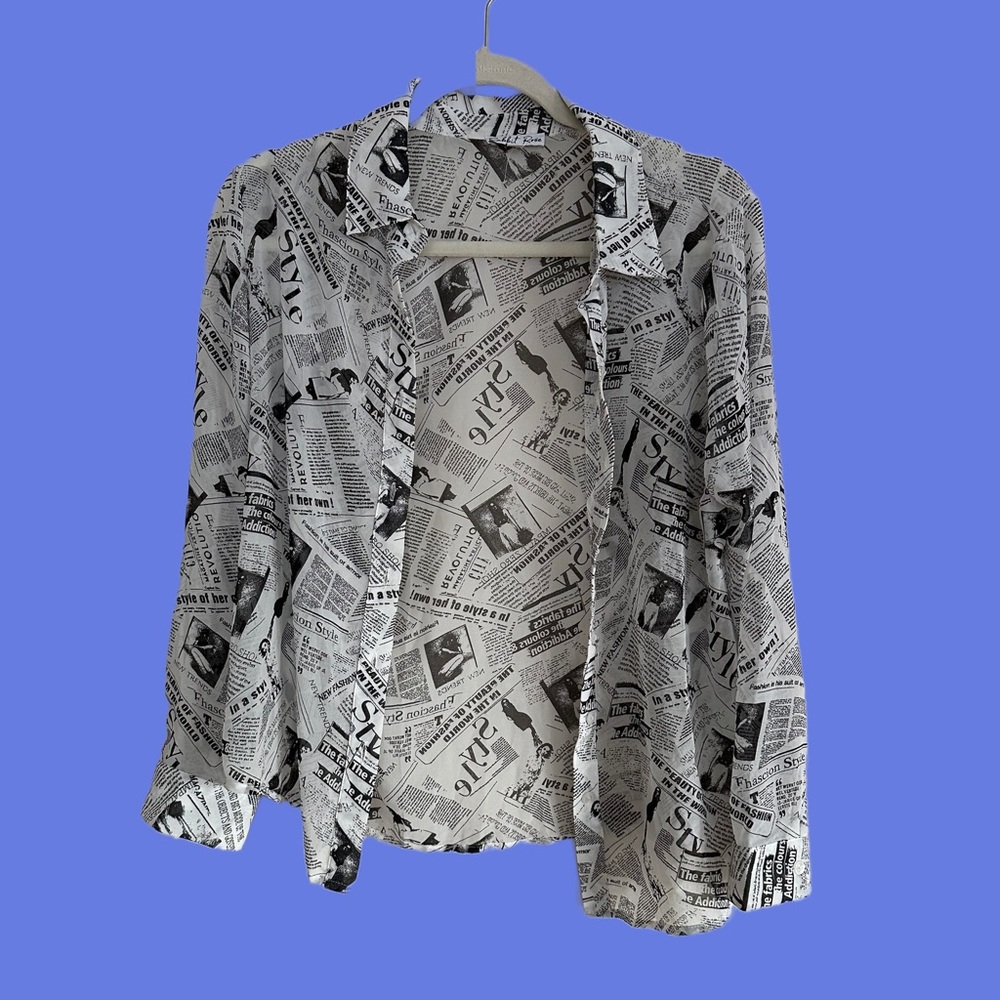Sheer vintage retro newspaper print blouse!